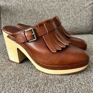 Madewell Classic Kiltie Fringe Clogs Brown Leather Size 7